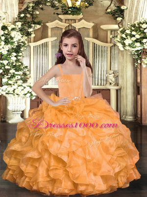 Fashionable Floor Length Ball Gowns Sleeveless Orange Party Dresses Lace Up