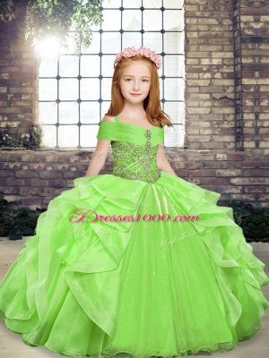 High End Organza Off The Shoulder Sleeveless Lace Up Beading and Ruffles Little Girls Pageant Gowns in