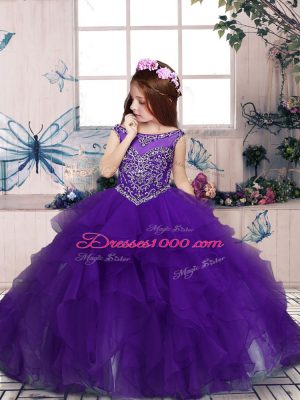 Scoop Sleeveless Zipper Pageant Gowns For Girls Purple Organza