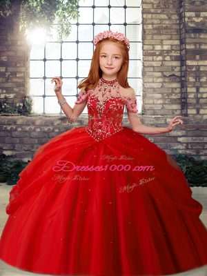 New Arrival Tulle Sleeveless Floor Length Pageant Gowns For Girls and Beading