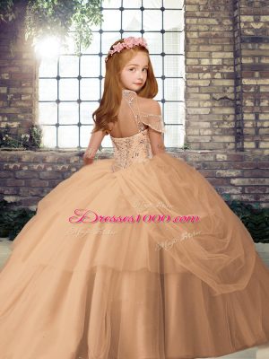 New Arrival Tulle Sleeveless Floor Length Pageant Gowns For Girls and Beading