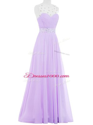 Traditional Scoop Sleeveless Backless Evening Gowns Lavender Chiffon