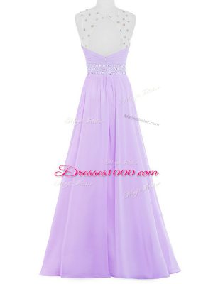 Traditional Scoop Sleeveless Backless Evening Gowns Lavender Chiffon