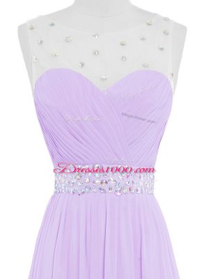 Traditional Scoop Sleeveless Backless Evening Gowns Lavender Chiffon