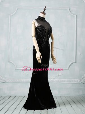 Sophisticated Black High-neck Neckline Beading Prom Evening Gown Sleeveless Zipper