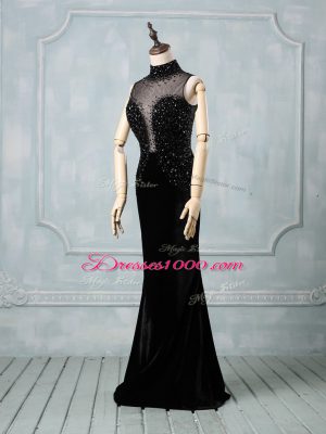 Sophisticated Black High-neck Neckline Beading Prom Evening Gown Sleeveless Zipper