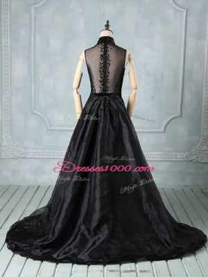 Sophisticated Black High-neck Neckline Beading Prom Evening Gown Sleeveless Zipper