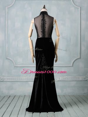 Sophisticated Black High-neck Neckline Beading Prom Evening Gown Sleeveless Zipper