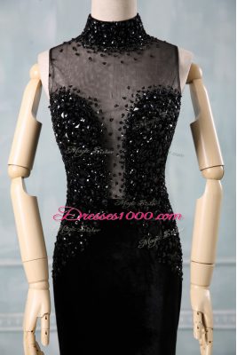 Sophisticated Black High-neck Neckline Beading Prom Evening Gown Sleeveless Zipper