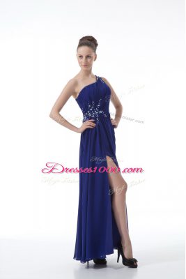 Royal Blue Backless Juniors Evening Dress Beading and Ruching Sleeveless Floor Length