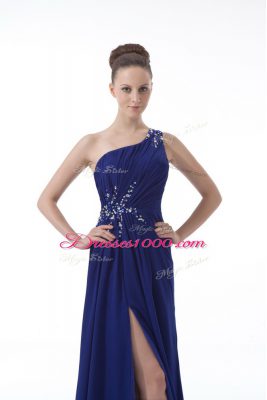 Royal Blue Backless Juniors Evening Dress Beading and Ruching Sleeveless Floor Length