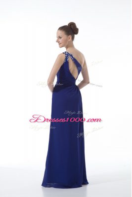 Royal Blue Backless Juniors Evening Dress Beading and Ruching Sleeveless Floor Length