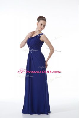 Royal Blue Backless Juniors Evening Dress Beading and Ruching Sleeveless Floor Length