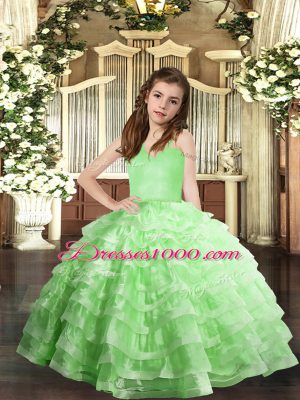 Stunning Ball Gowns Organza Straps Sleeveless Ruffled Layers Floor Length Lace Up Little Girls Pageant Dress