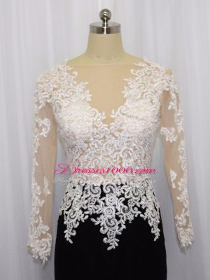 White And Black Satin Zipper Prom Party Dress Long Sleeves Mini Length Lace