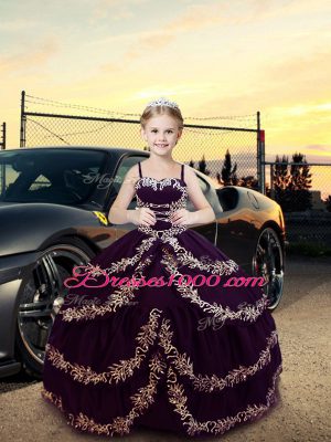 Ball Gowns Pageant Dress Womens Dark Purple Straps Satin Sleeveless Floor Length Lace Up
