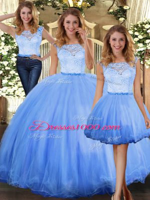 Blue Scoop Clasp Handle Lace 15th Birthday Dress Sleeveless