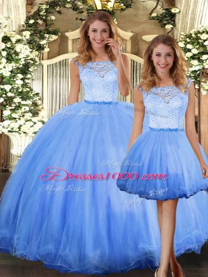 Blue Scoop Clasp Handle Lace 15th Birthday Dress Sleeveless