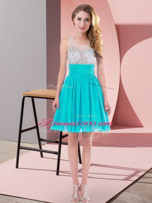 Exquisite Aqua Blue Sleeveless Chiffon Side Zipper Court Dresses for Sweet 16 for Wedding Party