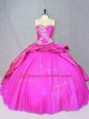 Stunning Satin and Tulle Sleeveless Sweet 16 Dress Court Train and Beading and Embroidery