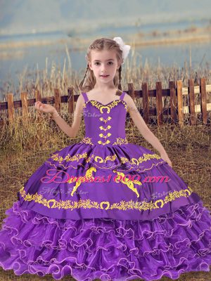 Popular Straps Sleeveless Organza Juniors Party Dress Beading and Embroidery and Ruffled Layers Lace Up
