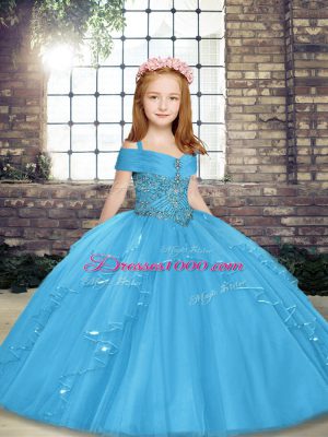 High Quality Straps Sleeveless Tulle Girls Pageant Dresses Beading Lace Up