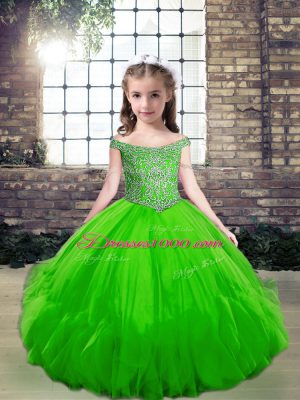 Classical Tulle Sleeveless Floor Length Pageant Dress for Girls and Beading