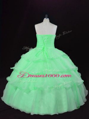 Flare Organza Sleeveless Floor Length Sweet 16 Dress and Hand Made Flower