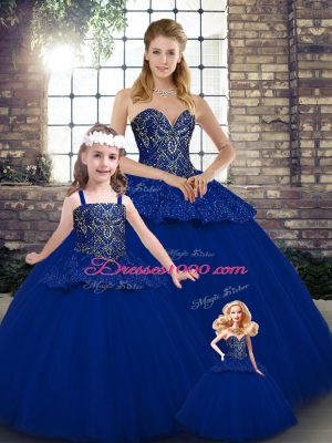 Dazzling Sweetheart Sleeveless Lace Up Quinceanera Dresses Royal Blue Tulle