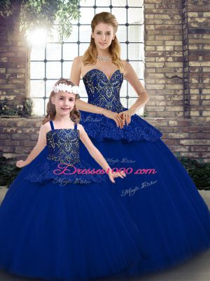 Dazzling Sweetheart Sleeveless Lace Up Quinceanera Dresses Royal Blue Tulle