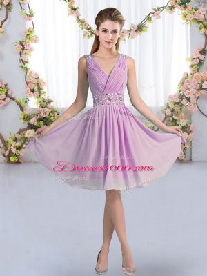 Fantastic Lavender Sleeveless Beading Knee Length Quinceanera Dama Dress