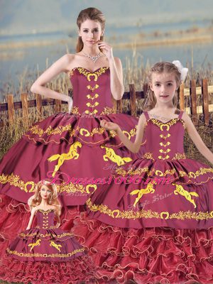 Exceptional Burgundy Sleeveless Satin and Organza Zipper Vestidos de Quinceanera for Sweet 16 and Quinceanera