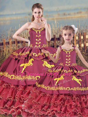 Exceptional Burgundy Sleeveless Satin and Organza Zipper Vestidos de Quinceanera for Sweet 16 and Quinceanera