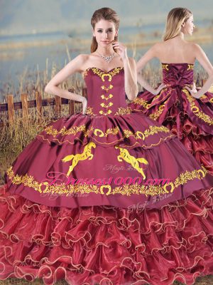 Exceptional Burgundy Sleeveless Satin and Organza Zipper Vestidos de Quinceanera for Sweet 16 and Quinceanera