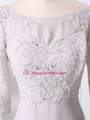 3 4 Length Sleeve Chiffon Floor Length Zipper in Pink with Beading and Embroidery