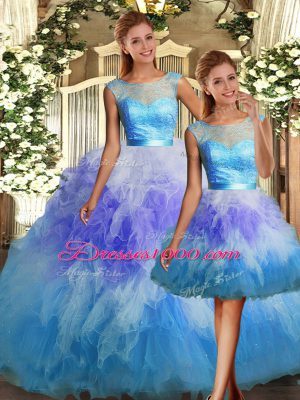 Custom Design Three Pieces Sweet 16 Dresses Multi-color Scoop Tulle Sleeveless Floor Length Backless