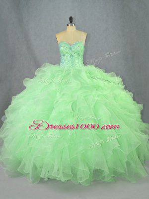 Custom Made Sleeveless Lace Up Floor Length Beading and Ruffles Quinceanera Dresses