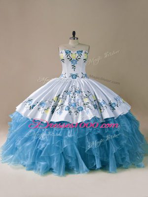 Enchanting Blue Sleeveless Organza Lace Up Vestidos de Quinceanera for Sweet 16 and Quinceanera