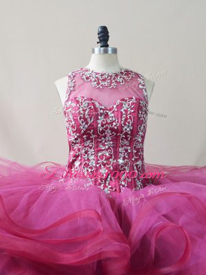 Luxury Tulle Sleeveless Ball Gown Prom Dress Brush Train and Beading and Ruffles