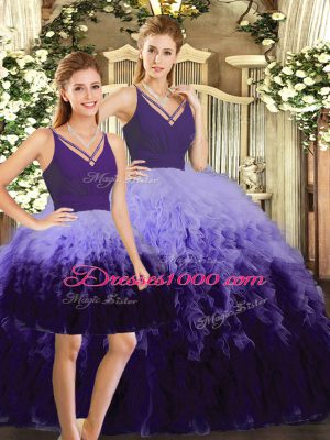 Stunning Multi-color 15 Quinceanera Dress Sweet 16 and Quinceanera with Ruffles V-neck Sleeveless Backless