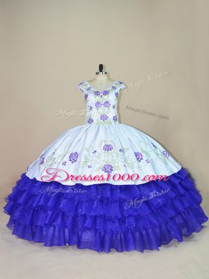 High Class White And Purple Cap Sleeves Satin and Organza Lace Up 15 Quinceanera Dress for Sweet 16 and Quinceanera