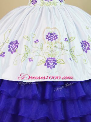 High Class White And Purple Cap Sleeves Satin and Organza Lace Up 15 Quinceanera Dress for Sweet 16 and Quinceanera