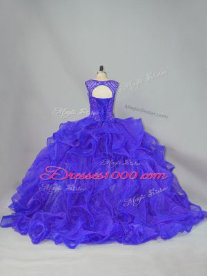 Sleeveless Brush Train Beading and Ruffles Lace Up Ball Gown Prom Dress