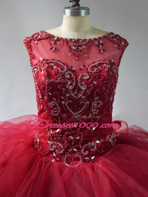 Wine Red Quinceanera Dresses Organza Brush Train Sleeveless Beading and Ruffles