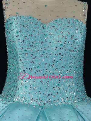 Great Beading Quinceanera Gowns Aqua Blue Lace Up Sleeveless Floor Length