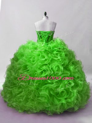 Enchanting Sleeveless Organza Floor Length Lace Up Quinceanera Dresses in Green with Beading and Ruffles