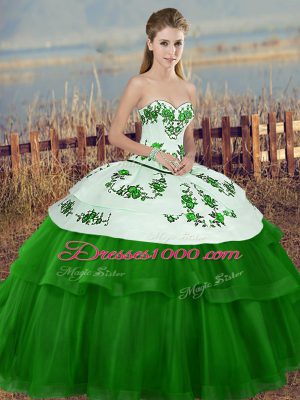 Nice Green Sleeveless Tulle Lace Up Sweet 16 Dresses for Military Ball and Sweet 16 and Quinceanera