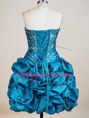 Elegant Ball Gowns Teens Party Dress Teal Sweetheart Taffeta Sleeveless Mini Length Lace Up