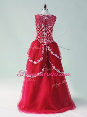 Sleeveless High Low Beading and Appliques Zipper Junior Homecoming Dress with Wine Red