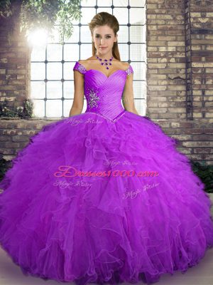 Smart Off The Shoulder Sleeveless Tulle Sweet 16 Dresses Beading and Ruffles Lace Up